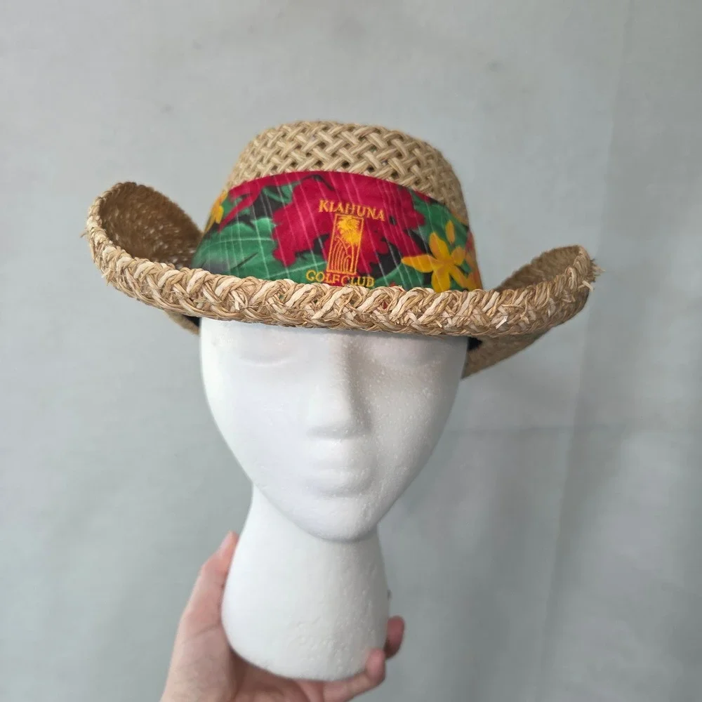 Imperial Headwear Straw Sun Hat Women OS Tan Floral Kiahuna Golf Club Cowboy Bow